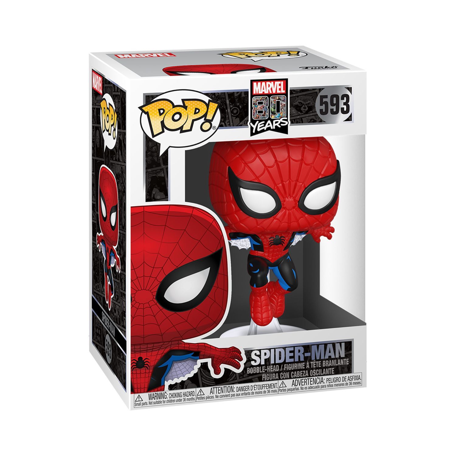 Celebrate 80 years of Marvel with this Pop! of first appearance Spider-Man. He's leaping at the opportunity to join your Marvel Comics collection. Collectible stands 10Cm tall.