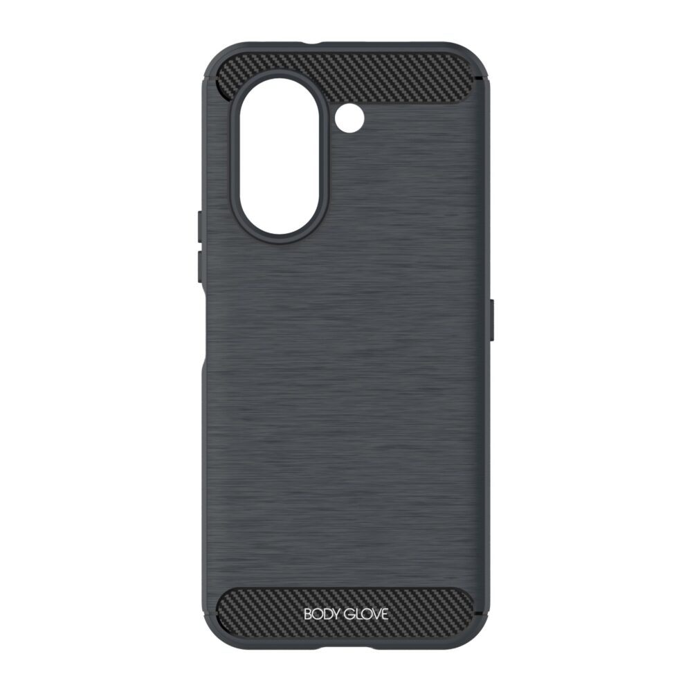 Rear view of the black HONOR X7e Body Glove Impact case showing the brushed finish, camera opening and textured end panels
