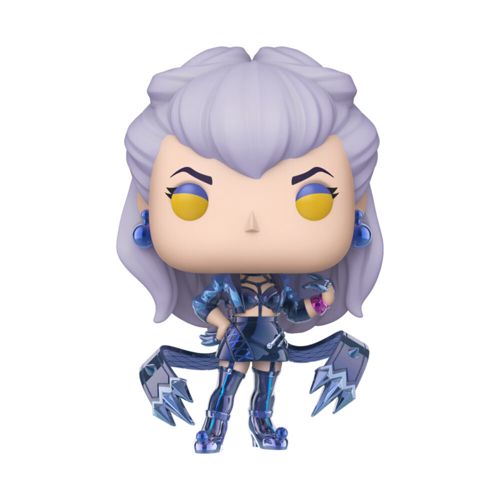 K/DA Evelynn Funko Pop #1222 with lavender hair, a dark blue outfit and blue blade accessories