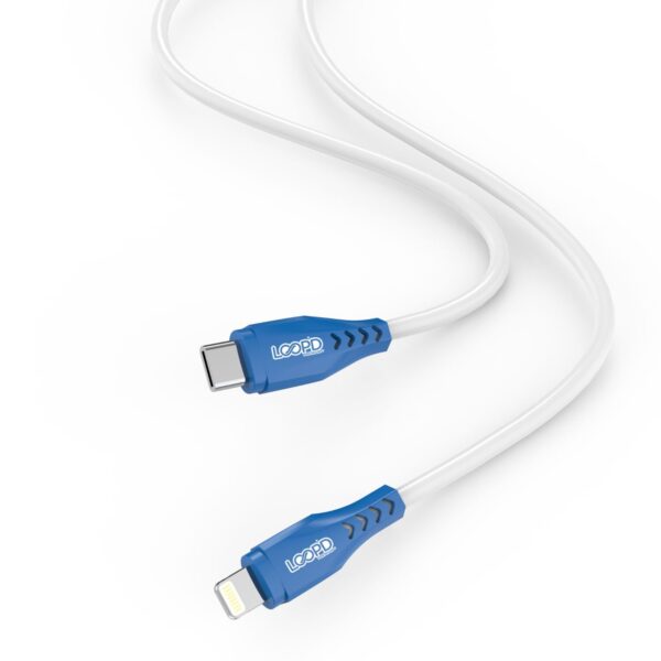 30W LOOPD Apple Type C to Lightning MFI Fast Charge White & Blue 1.2 Meter Charge and Sync Cable
