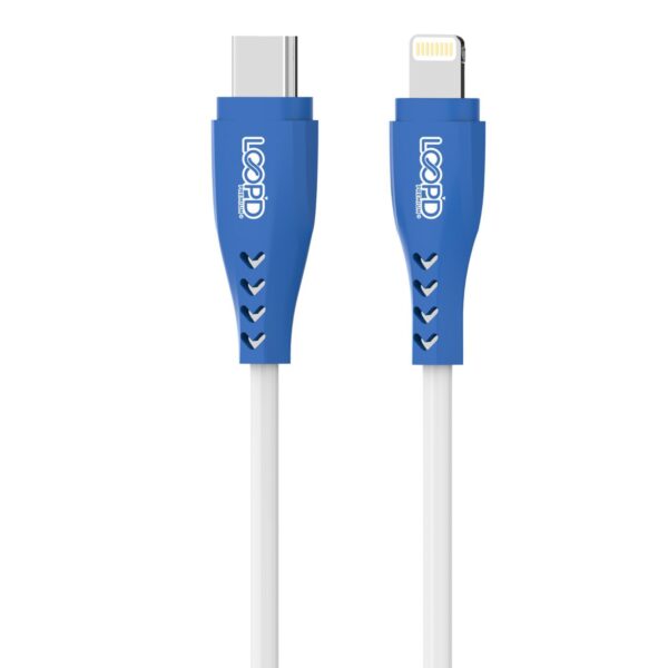 LOOPD 30W Apple Type C to Lightning MFI 1.2 Meter Fast Charge White & Blue Charge and Sync Cable