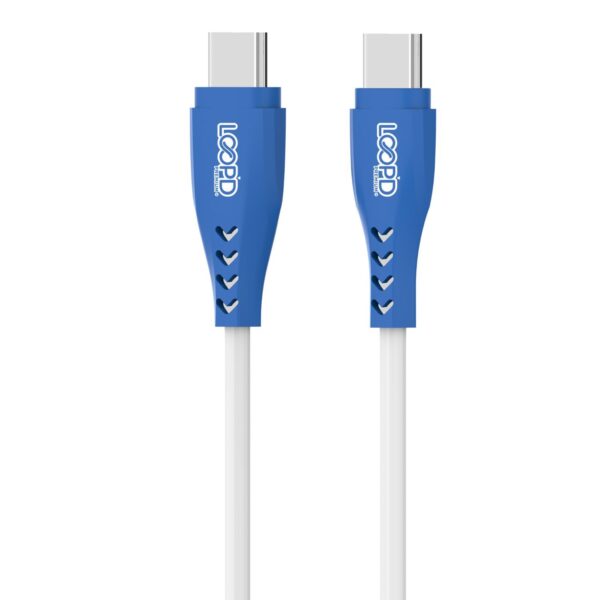 1.2 Meter LOOPD 60W Type C to Type C Fast Charge White & Blue Charge and Sync Cable