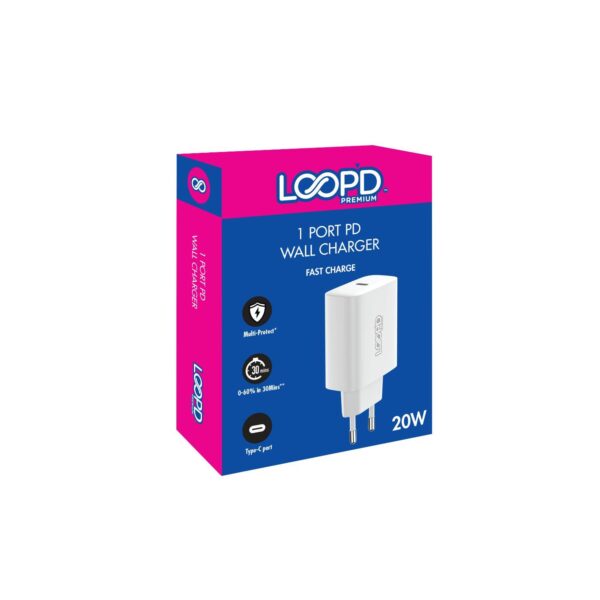 White 1 Port Wall Charger Adapter 20W Universal LOOPD PD Fast Charge