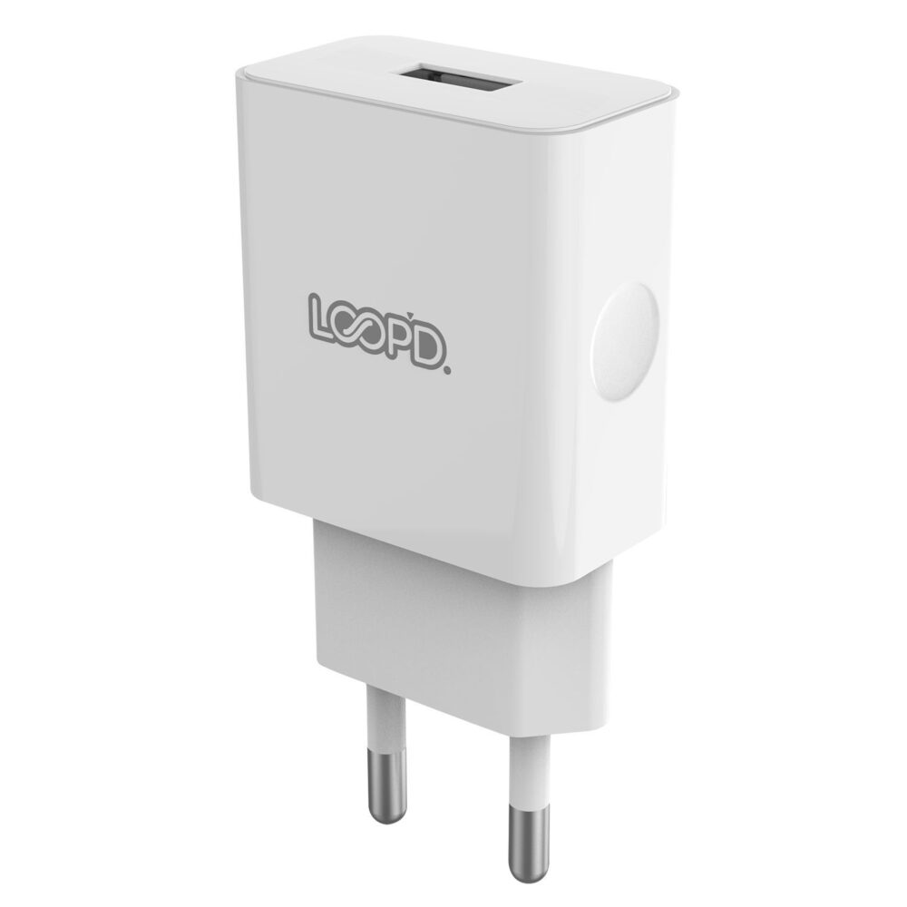 White 10.5W Universal LOOPD USB 2.0 1 Port Wall Charger Adapter