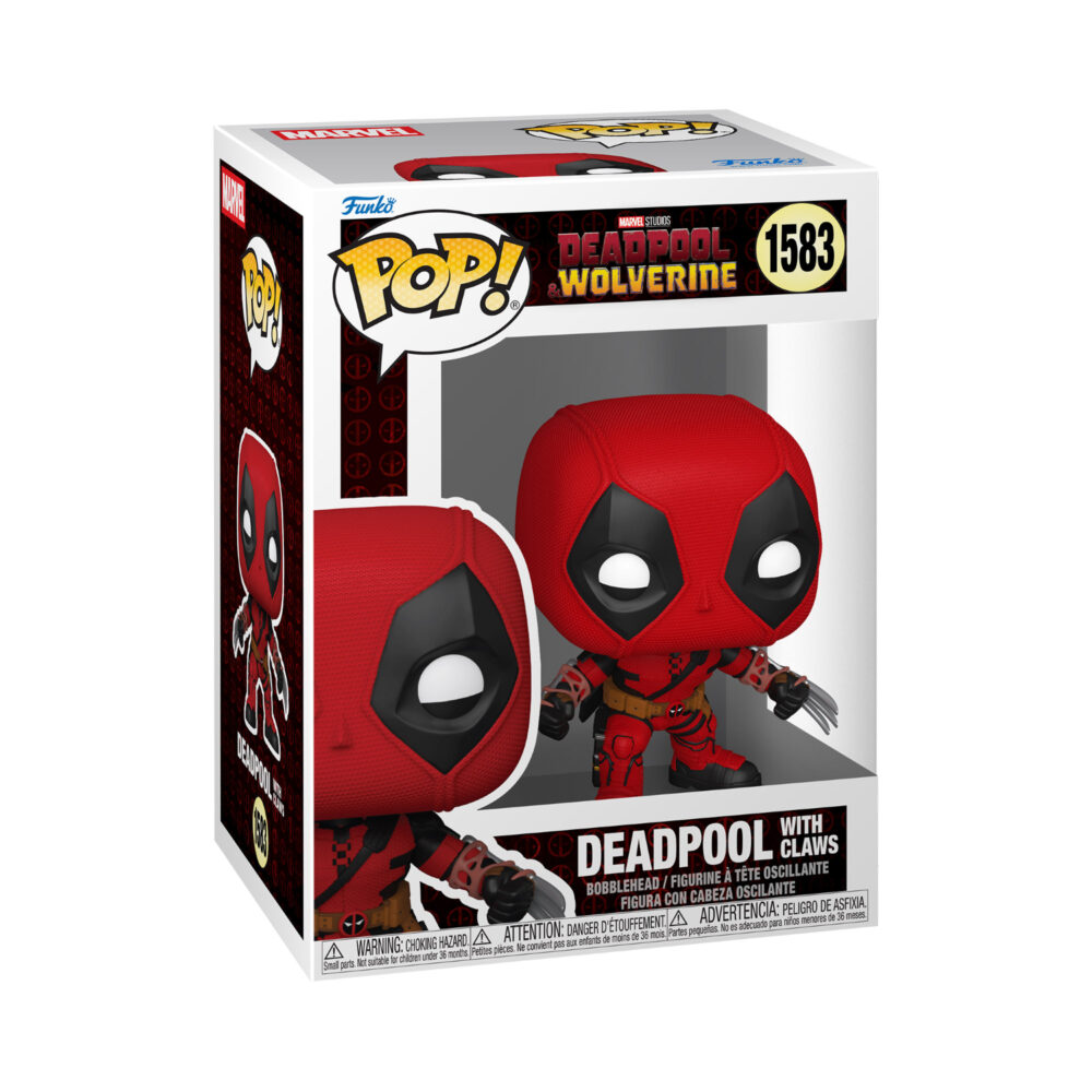 Deadpool With Claws Deadpool & Wolverine Funko Pop bobblehead #1583 in its window display box