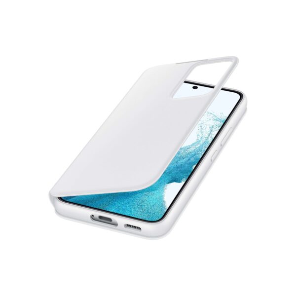 White Samsung Smart Clear View Cell Phone Case for the Samsung Galaxy S22 5G