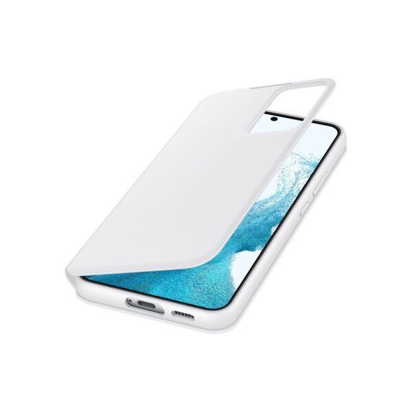 White Samsung Smart Clear View Cell Phone Case for the Samsung Galaxy S22+ 5G