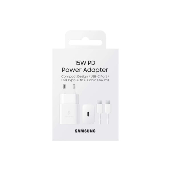 Samsung White 1 Port PD Fast Charge Wall Charger Cable Combo 1 Meter Type C to Type C 15W Universal