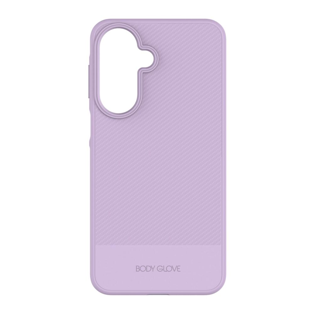 Rear view of the lavender Body Glove Astrx case for the Samsung Galaxy A27 with a textured carbon-fibre pattern
