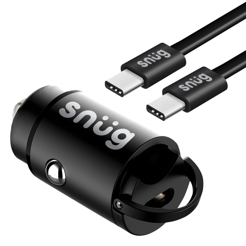 Snug 30W 1 Port Car Charger Cable Combo 1.2 Meters Universal Type C to Type C Black PD Fast Charge Charging