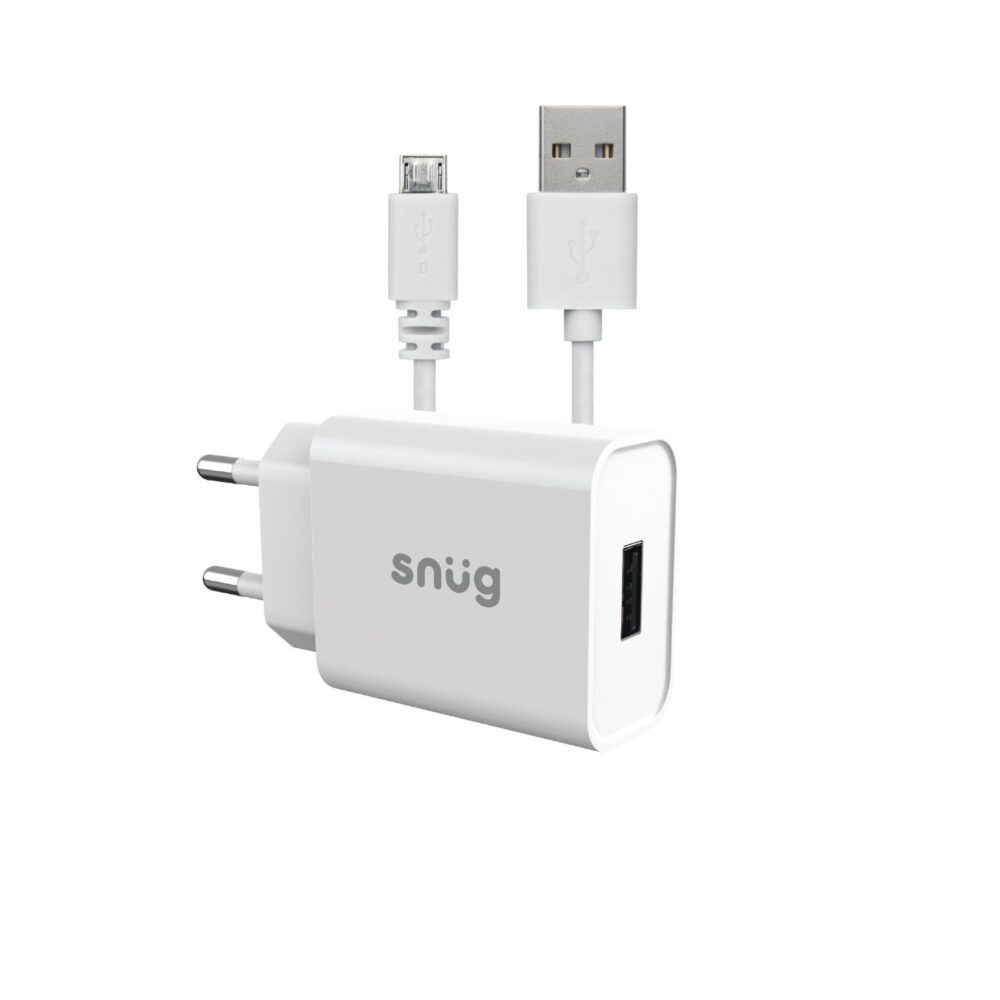 Universal Snug 10.5W 1.2 Meters 1 Port Wall Charger Cable Combo USB 2.0 to Micro USB White