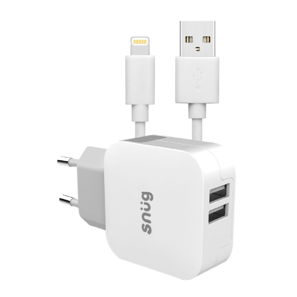 Apple Snug 12W 1.2 Meters 2 Port Wall Charger Cable Combo USB 2.0 to Lightning MFI White