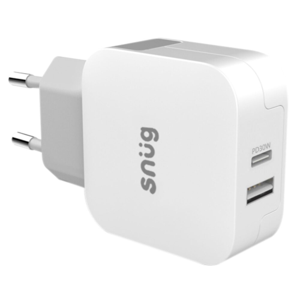 Universal Snug 30W 2 Port PD Fast Charge Wall Charger Adapter White