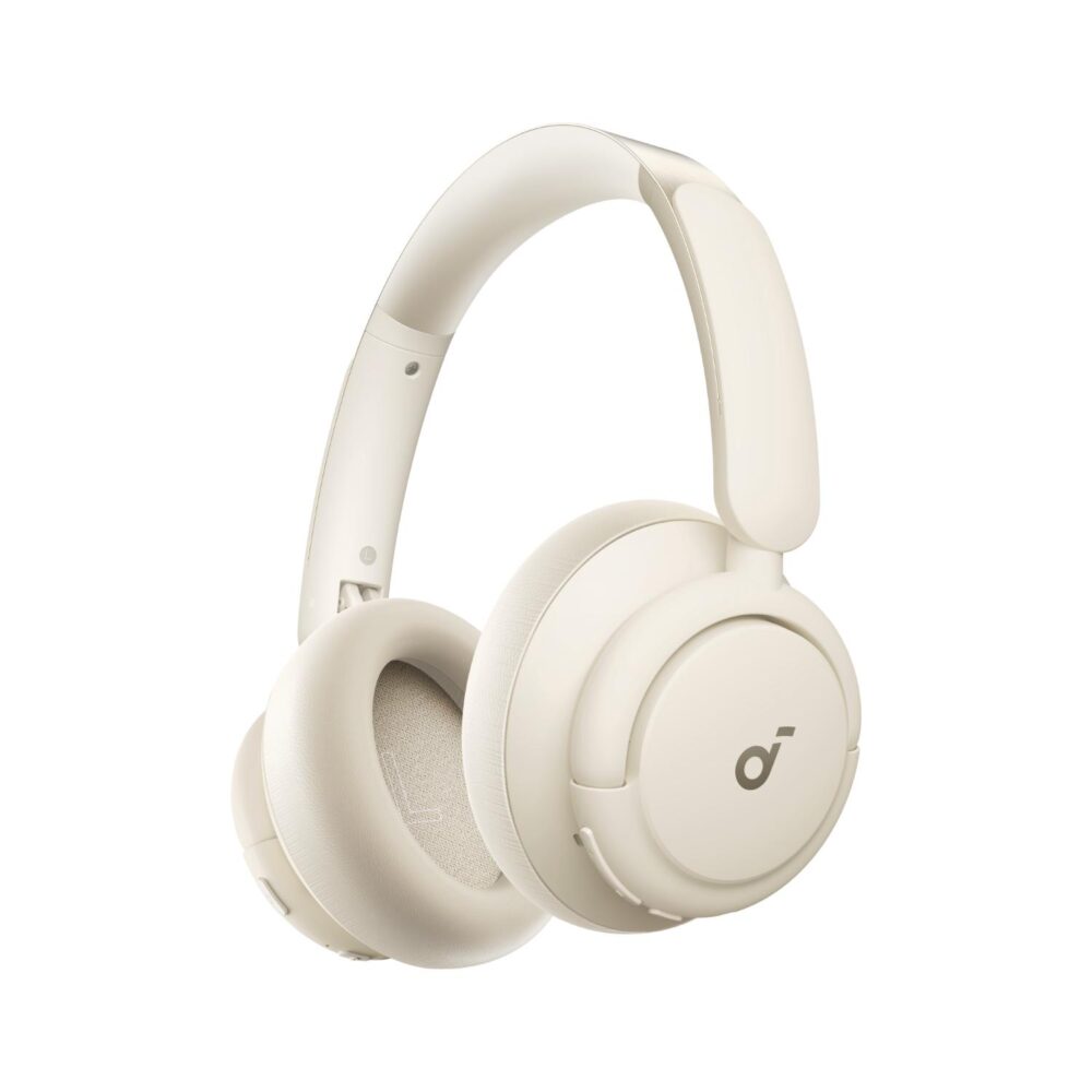 White Soundcore Q30 ANC wireless over-ear headphones shown from a three-quarter angle