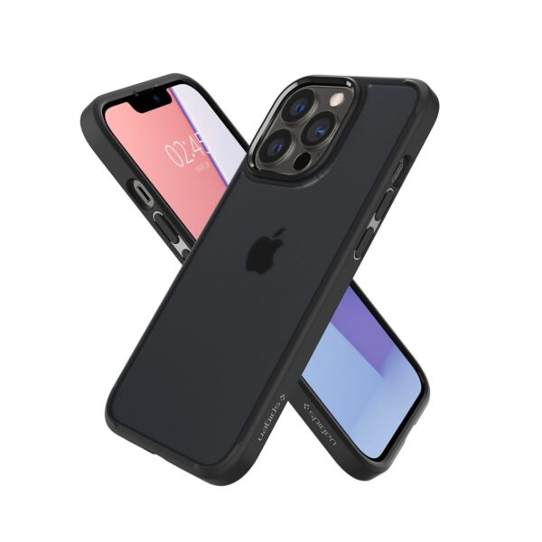 Black Spigen Ultra Hybrid Cell Phone Cover for the Apple iPhone 13 Pro Max