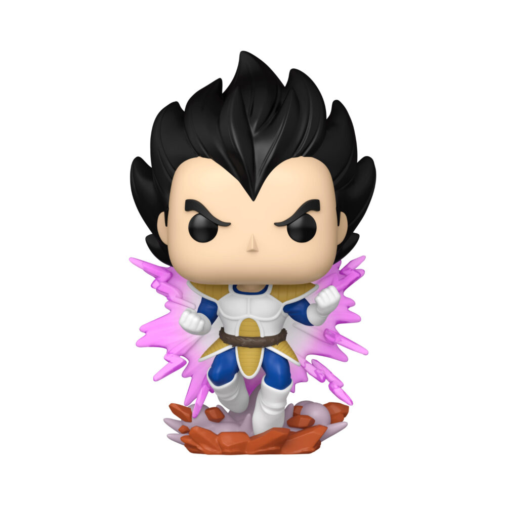 Vegeta Dragon Ball Z Funko Pop #2261 in a Galick Gun pose with a purple energy effect
