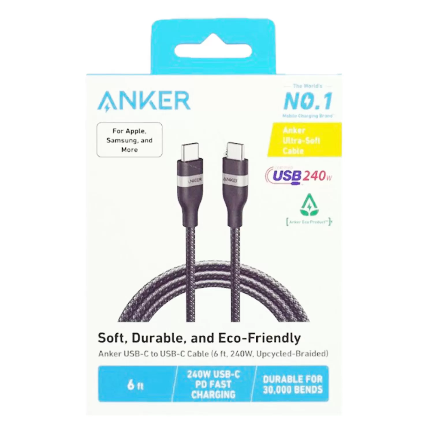 Anker 240W Type C To Type C Cable C PD Cable - 1.8m Black Braided - Image 8