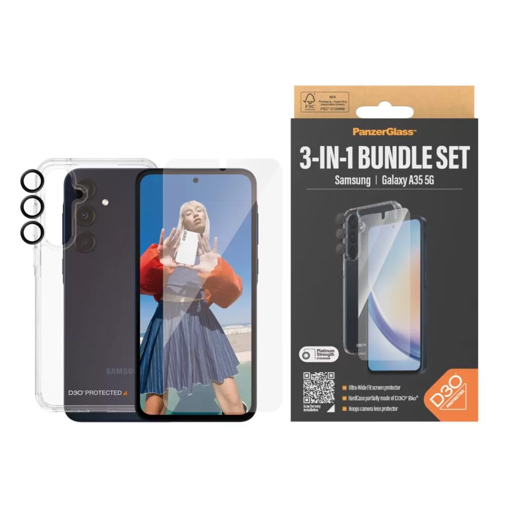 Samsung Galaxy A35 5G PanzerGlass Bundle – Cover + Screen Protector + Camera Protector