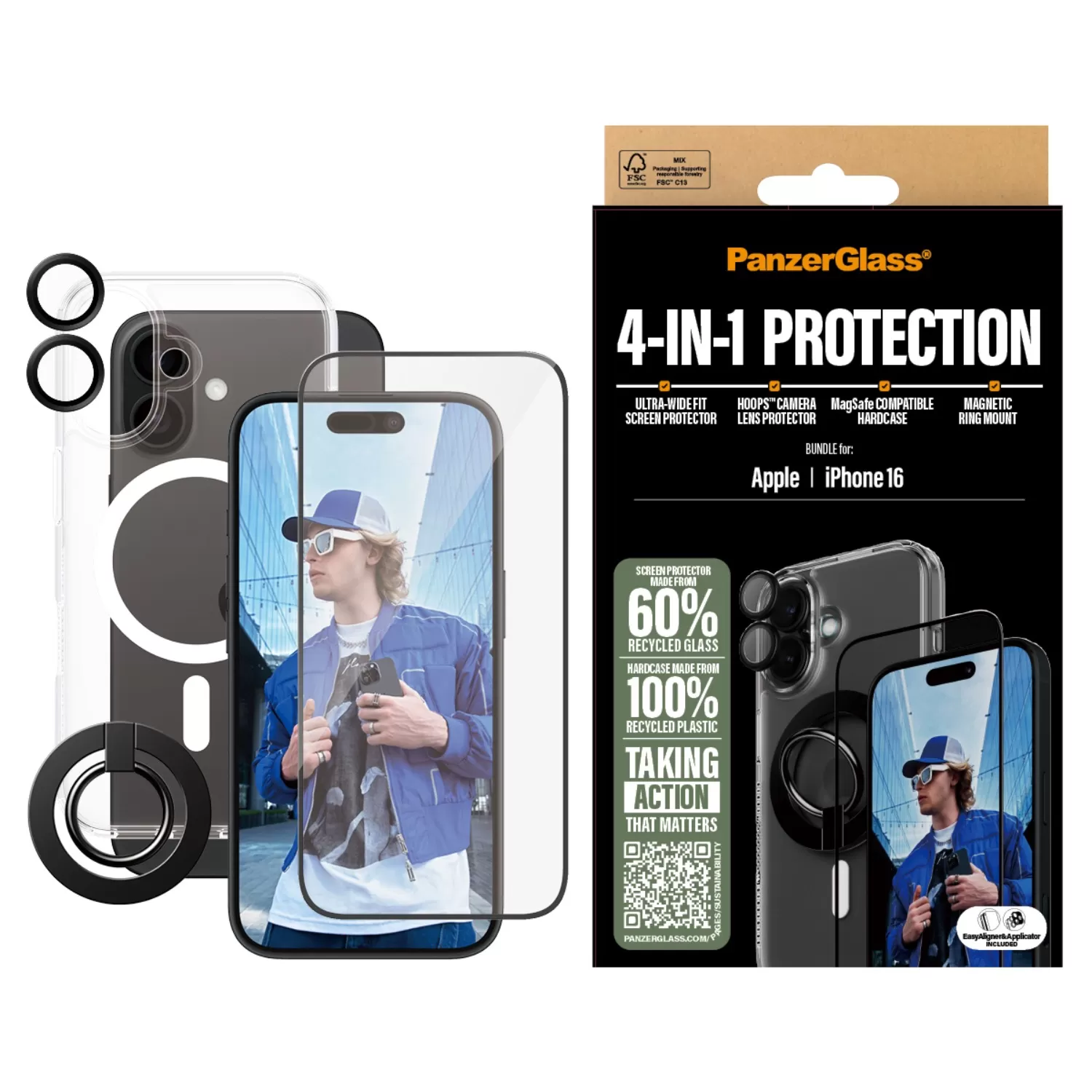Apple iPhone 16 PanzerGlass Bundle – Cover + Screen Protector + Camera Protector