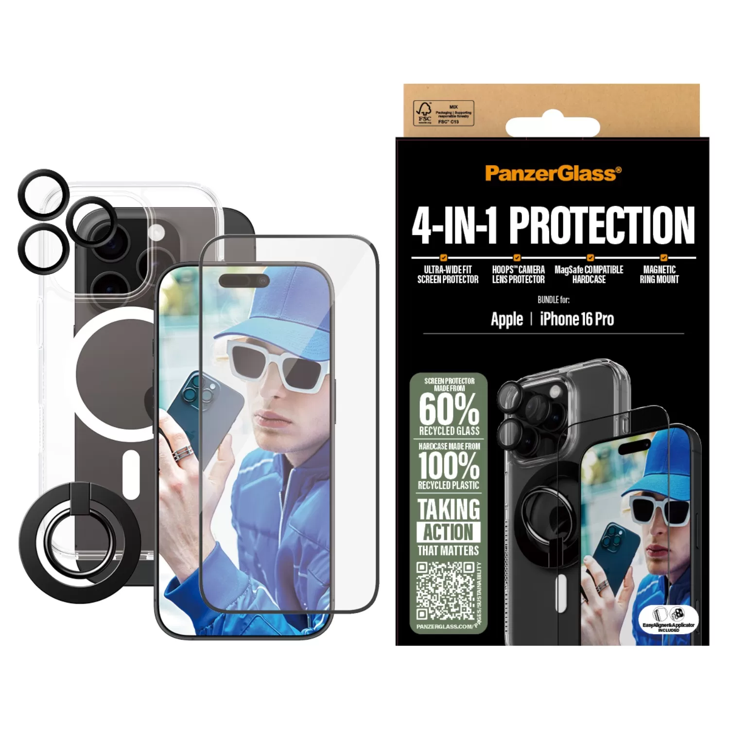 Apple iPhone 16 Pro PanzerGlass Bundle – Cover + Screen Protector + Camera Protector