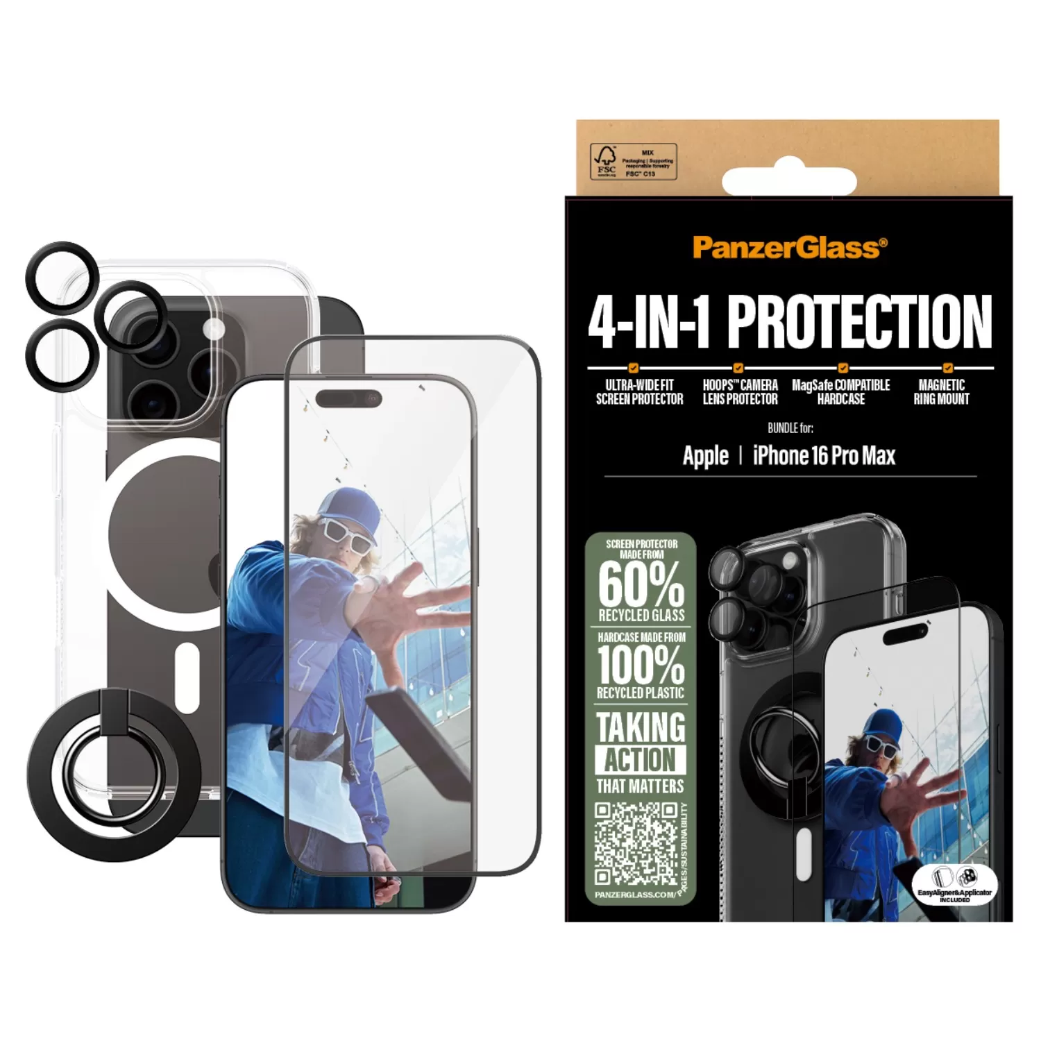 Apple iPhone 16 Pro Max PanzerGlass Bundle – Cover + Screen Protector + Camera Protector