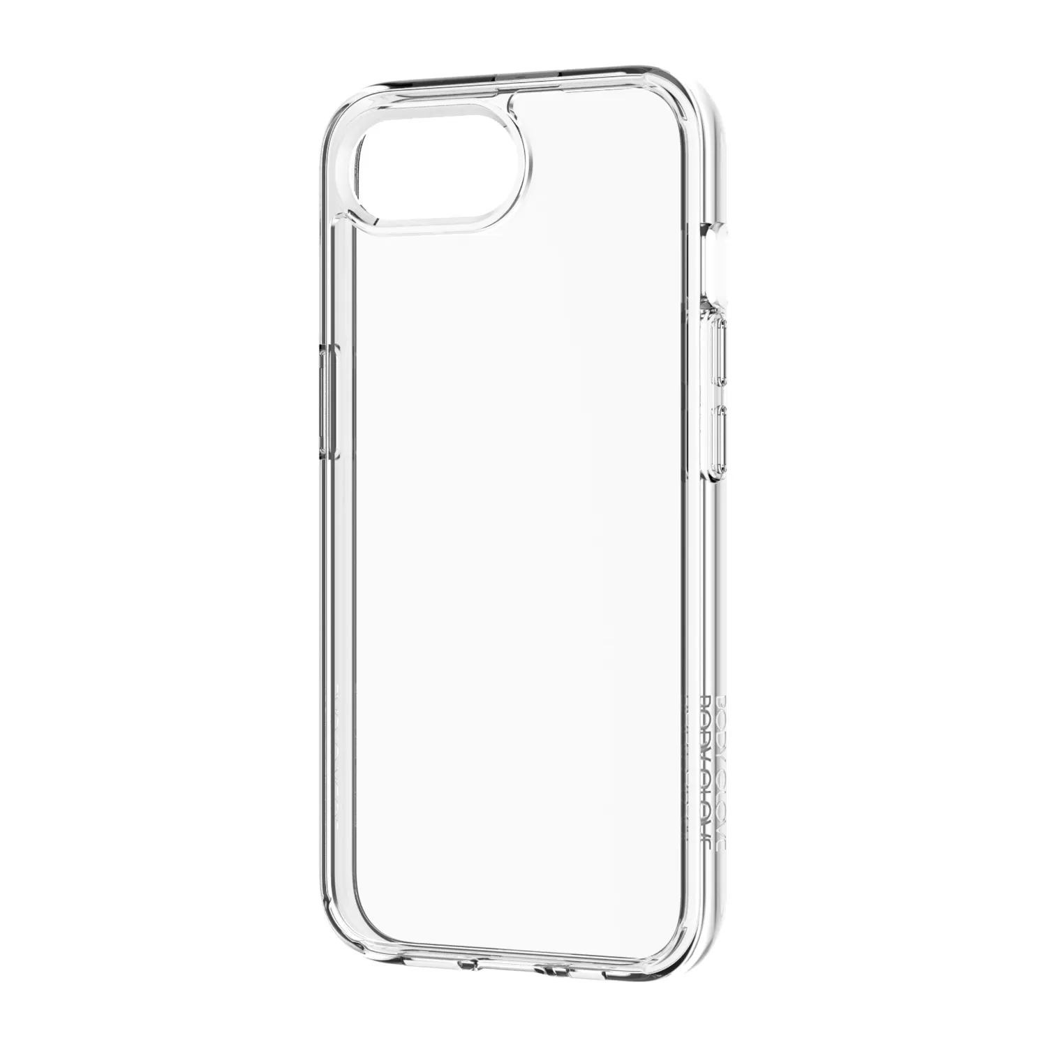 Side view showcasing the slim profile of the clear Body Glove Ghost Case for Apple iPhone 16e