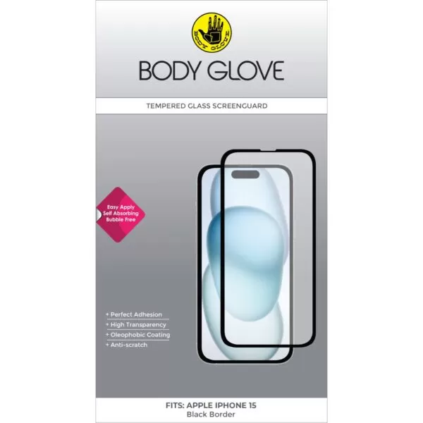 Apple iPhone 15 Body Glove Screen Protector - Black Border