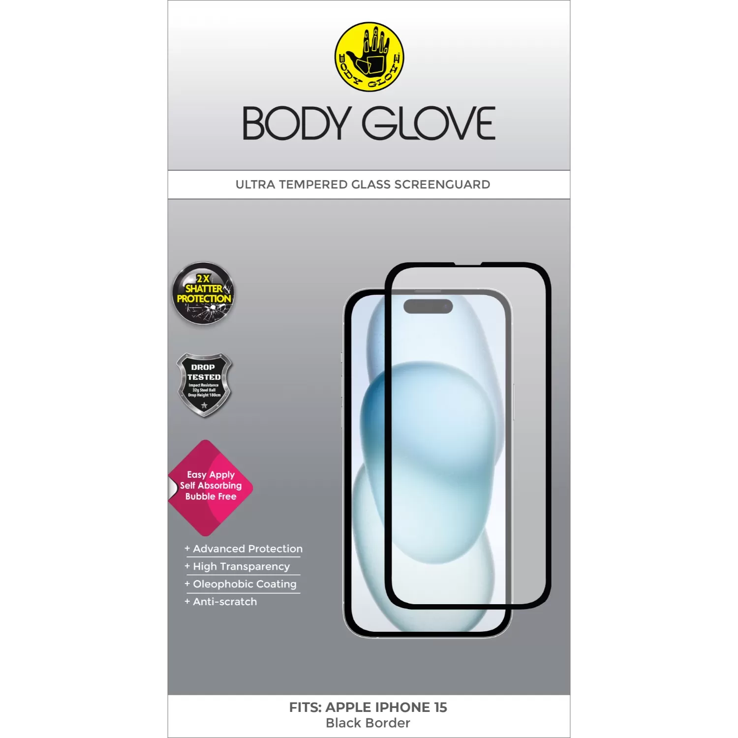 Apple iPhone 15 Body Glove Ultra Screen Protector - Black Border