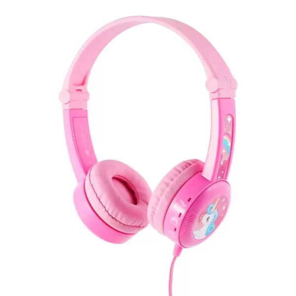 kids BuddyPhones Headphones Travel Wired Aux Pink - With Mic