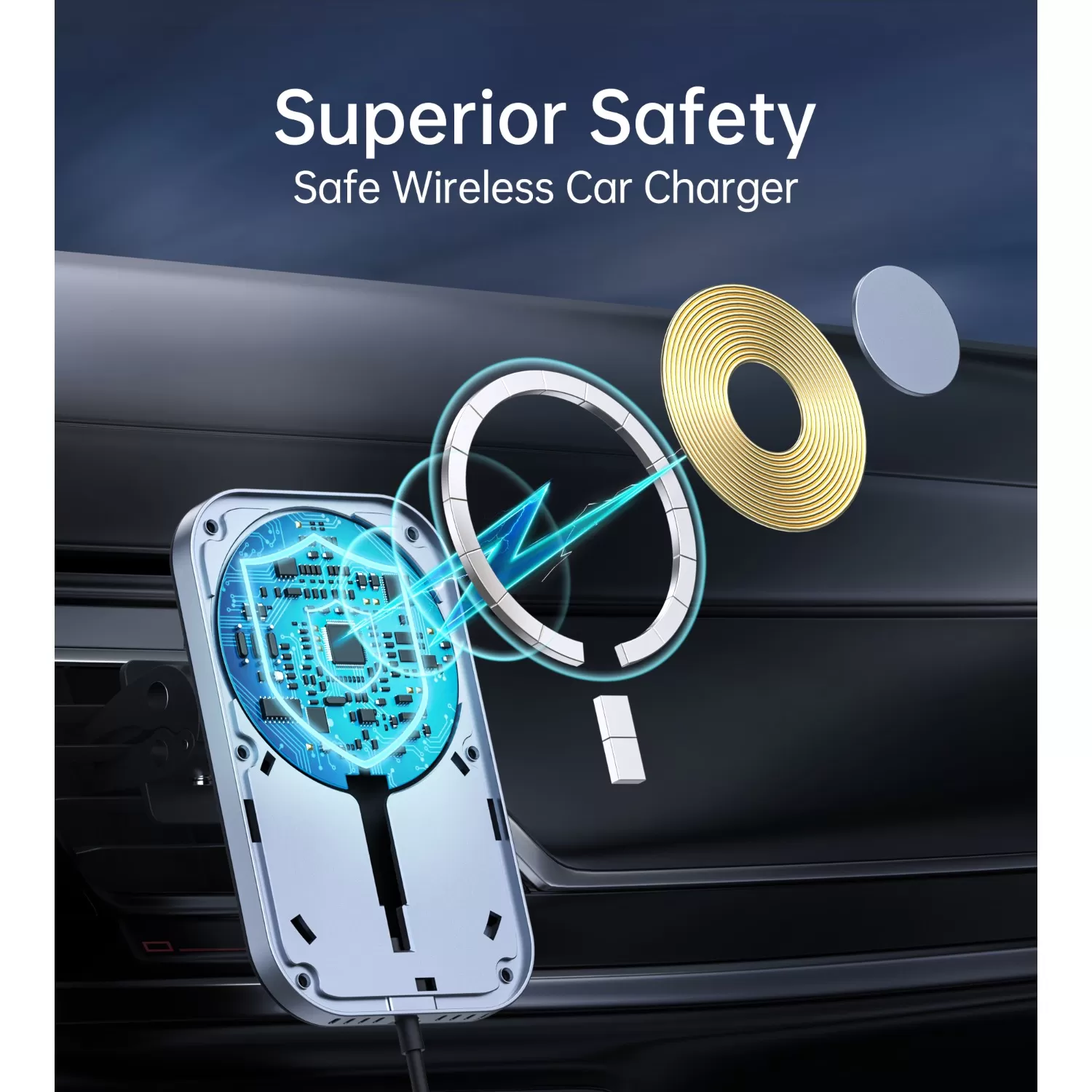 Choetech 15W Magnetic Wireless Car Charger - Black - Image 4