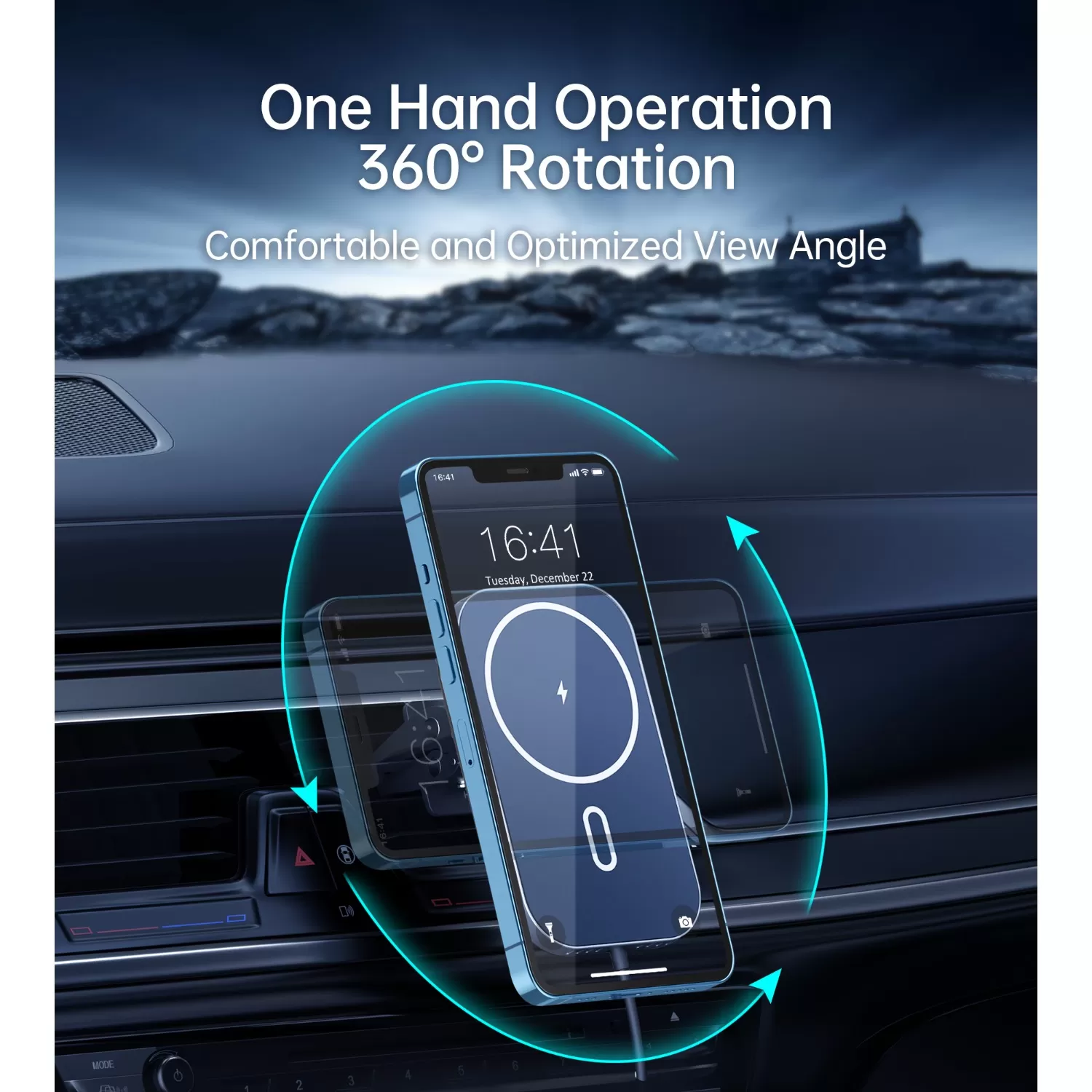 Choetech 15W Magnetic Wireless Car Charger - Black - Image 7