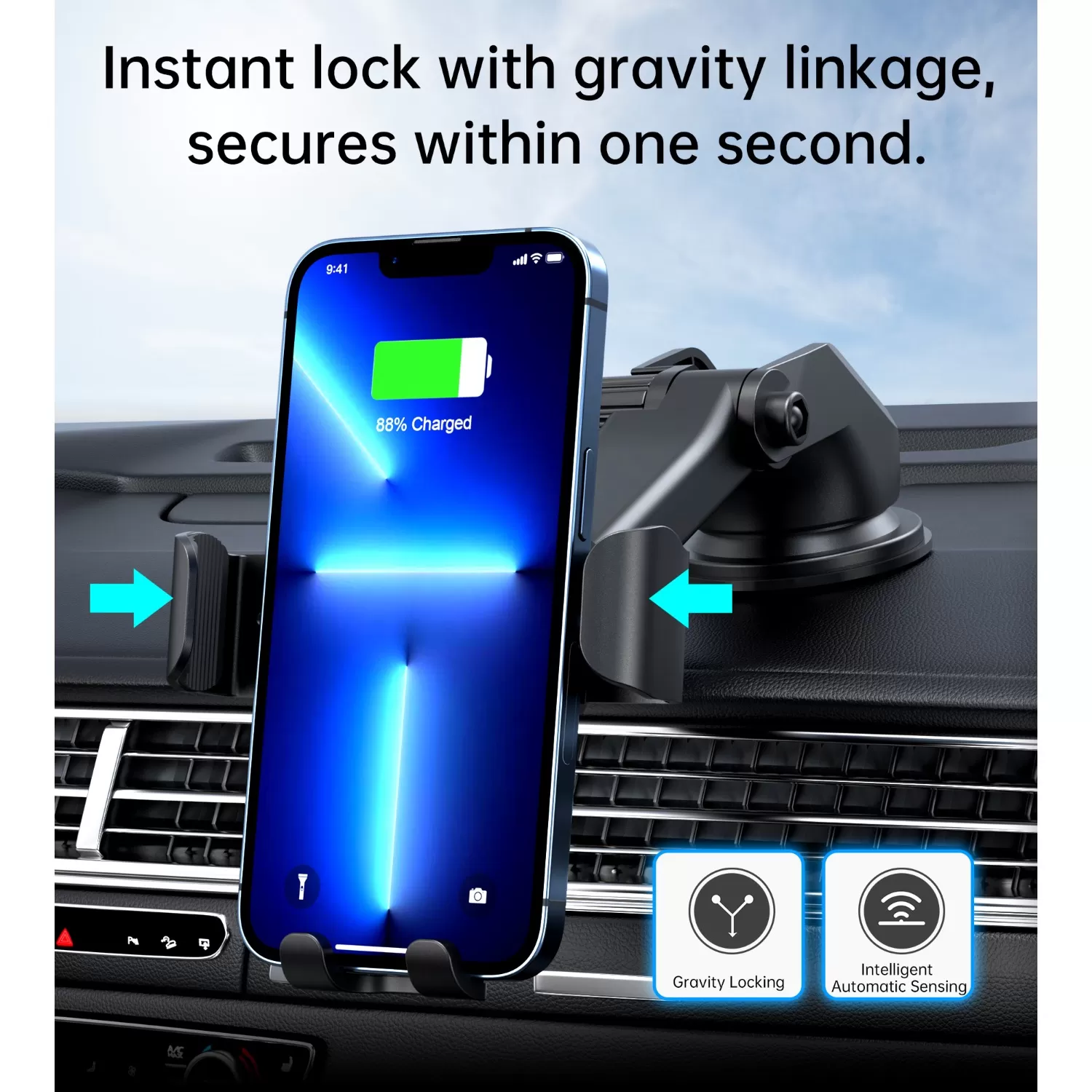 Choetech 15W Wireless Car Charger - Black - Image 3