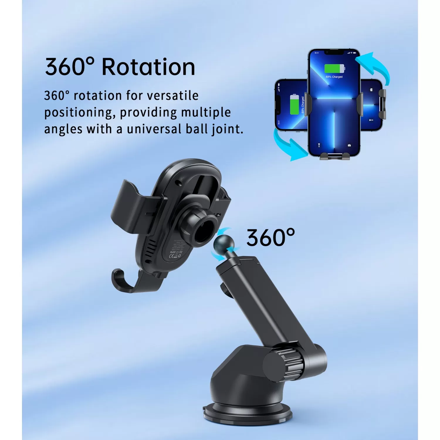 Choetech 15W Wireless Car Charger - Black - Image 7