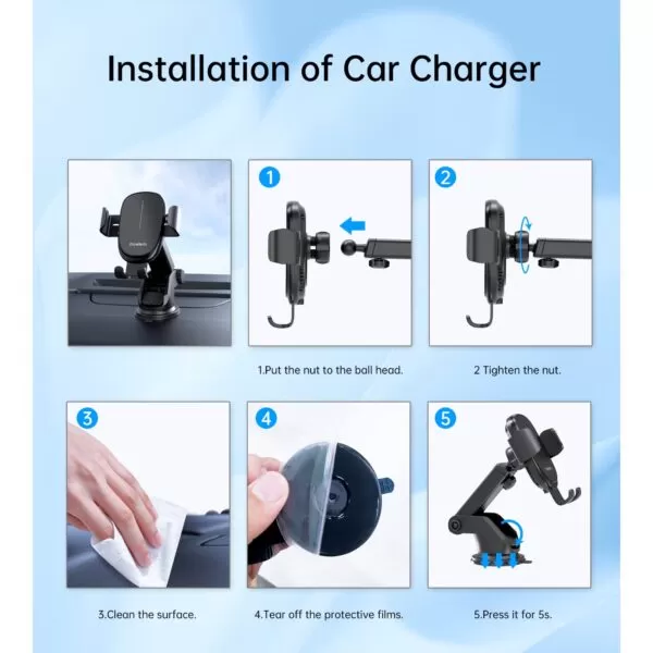 Choetech 15W Wireless Car Charger - Gravity Black - Image 9
