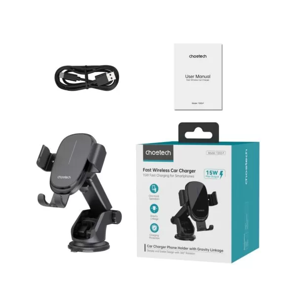 Choetech 15W Wireless Car Charger - Gravity Black - Image 10