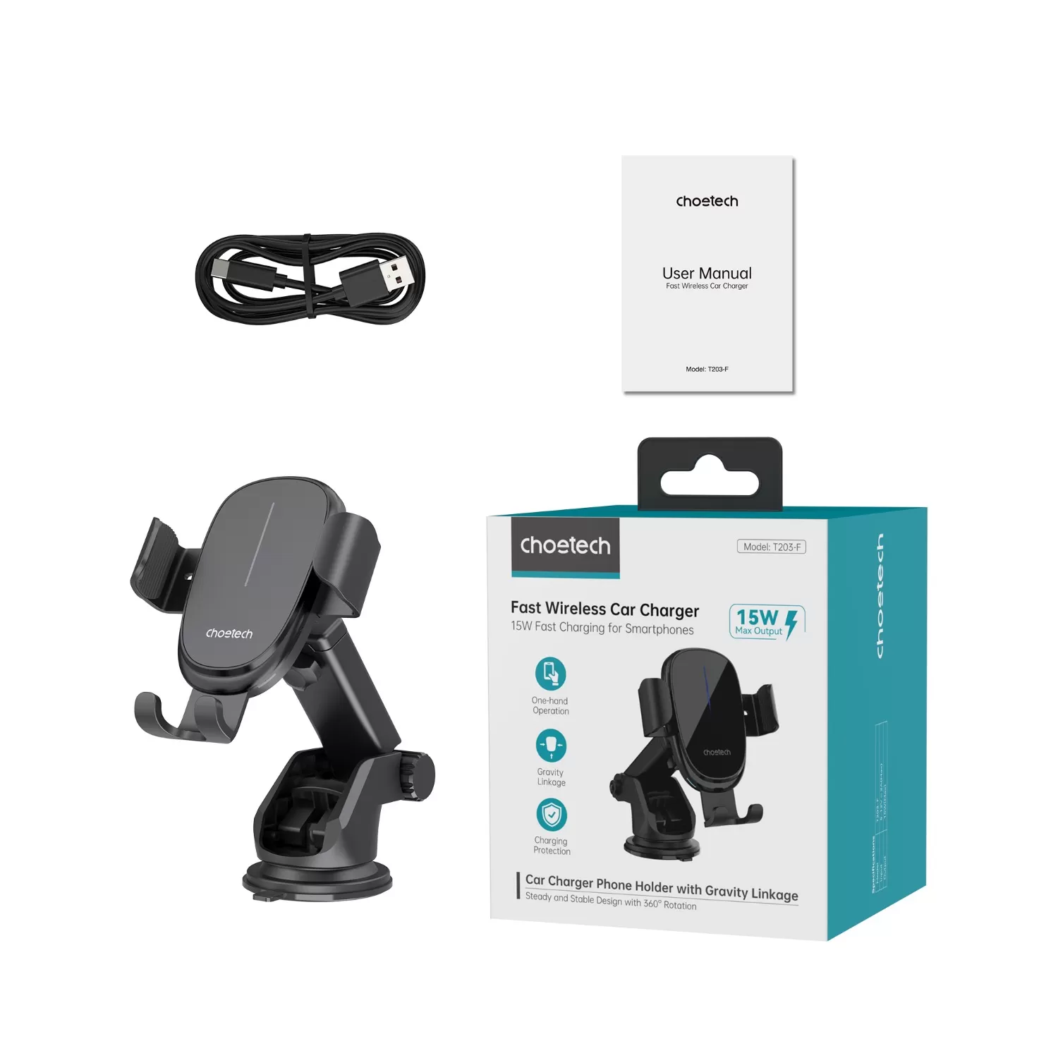 Choetech 15W Wireless Car Charger - Black - Image 10