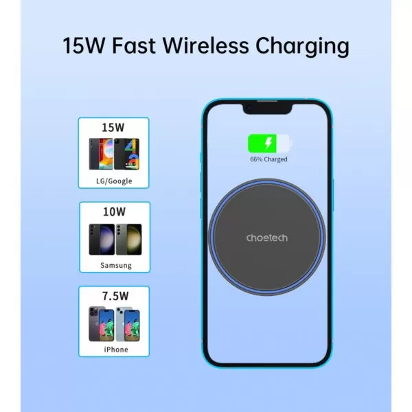 Choetech 15W Magnetic Wireless Car Charger - Black - Image 3