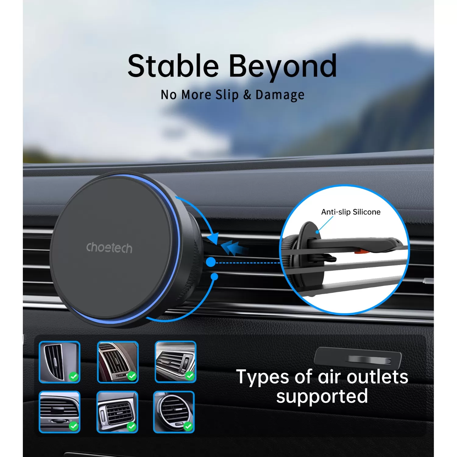 Choetech 15W Magnetic Wireless Car Charger - Black - Image 4