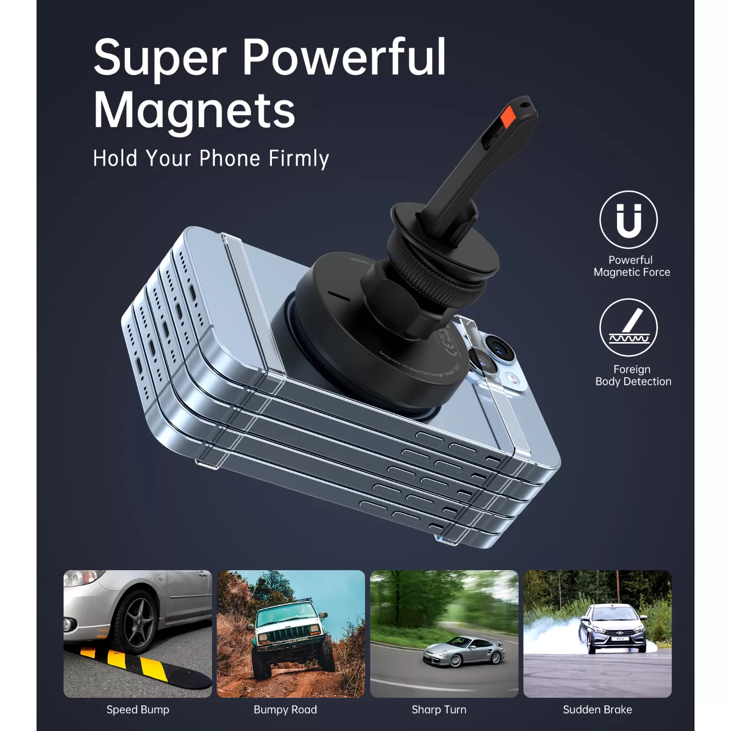 Choetech 15W Magnetic Wireless Car Charger - Black - Image 7