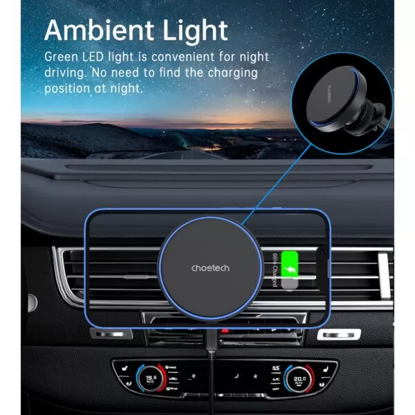 Choetech 15W Magnetic Wireless Car Charger - Black - Image 8
