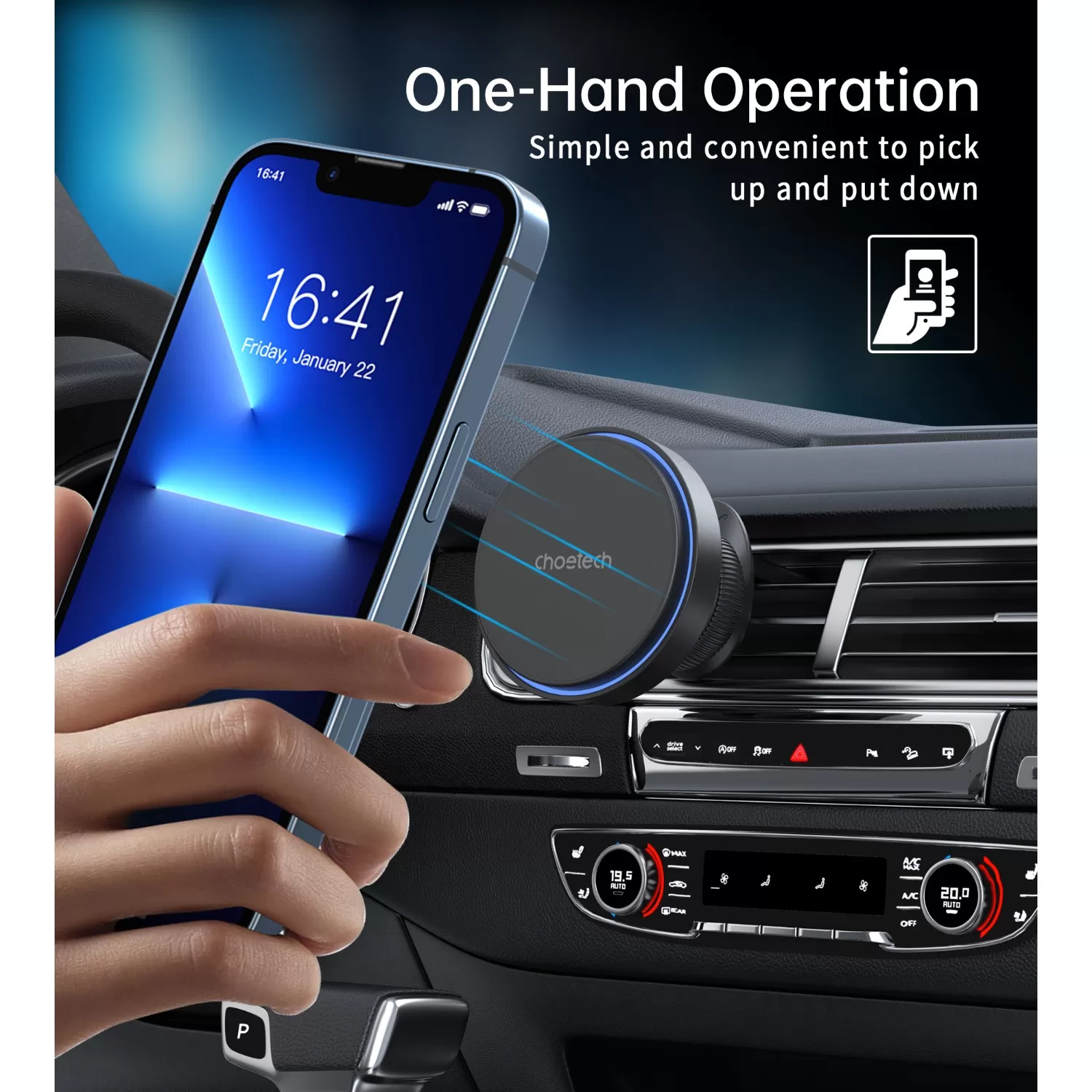 Choetech 15W Magnetic Wireless Car Charger - Black - Image 9