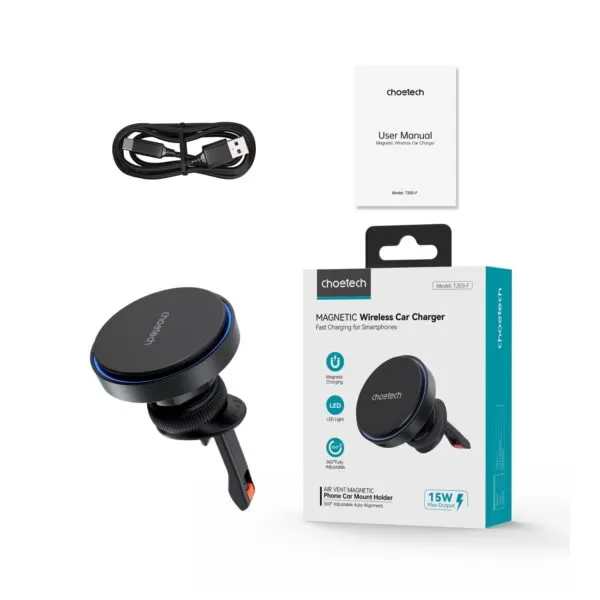 Choetech 15W Magnetic Wireless Car Charger - Black - Image 10