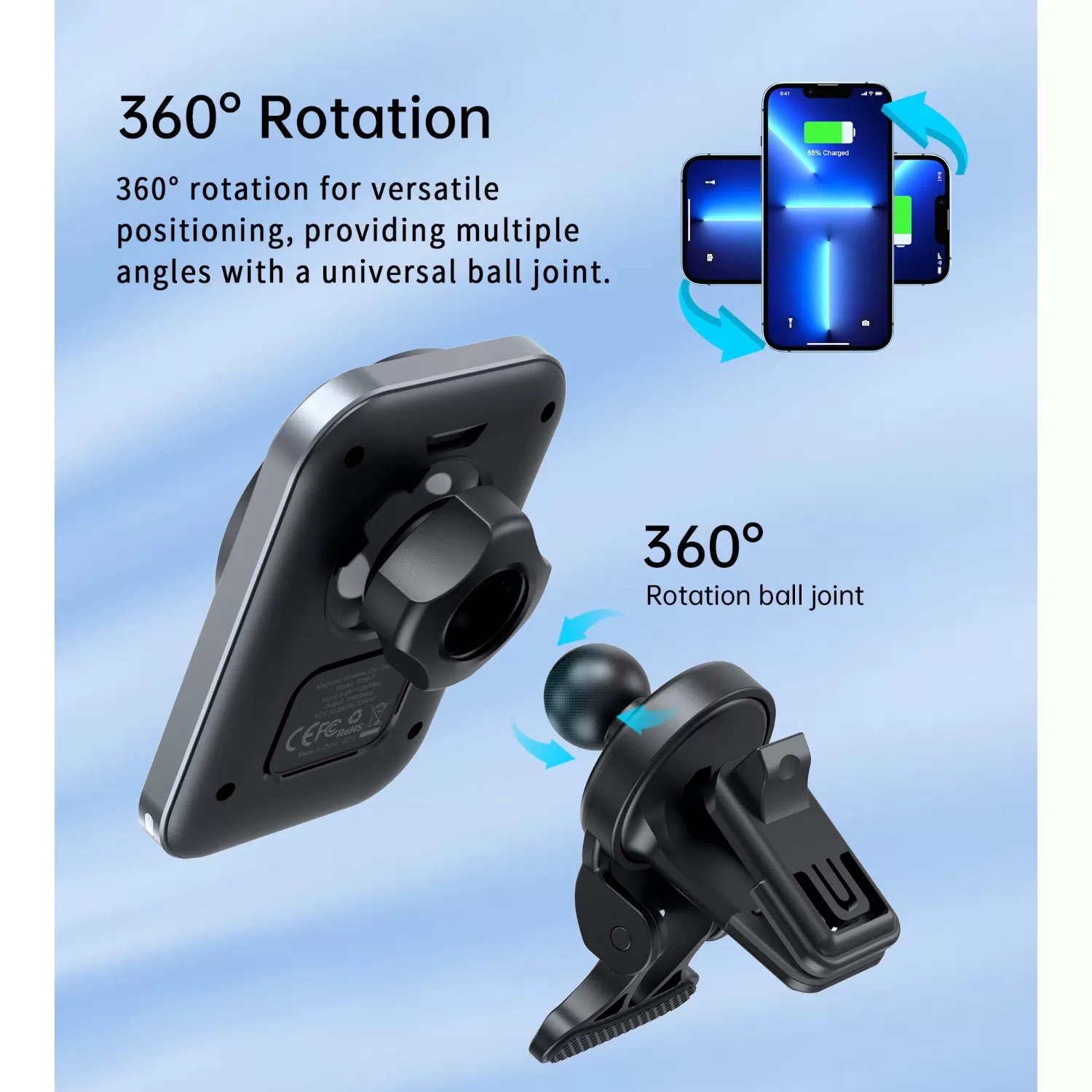 Choetech 15W Magnetic Wireless Car Charger - Black - Image 4