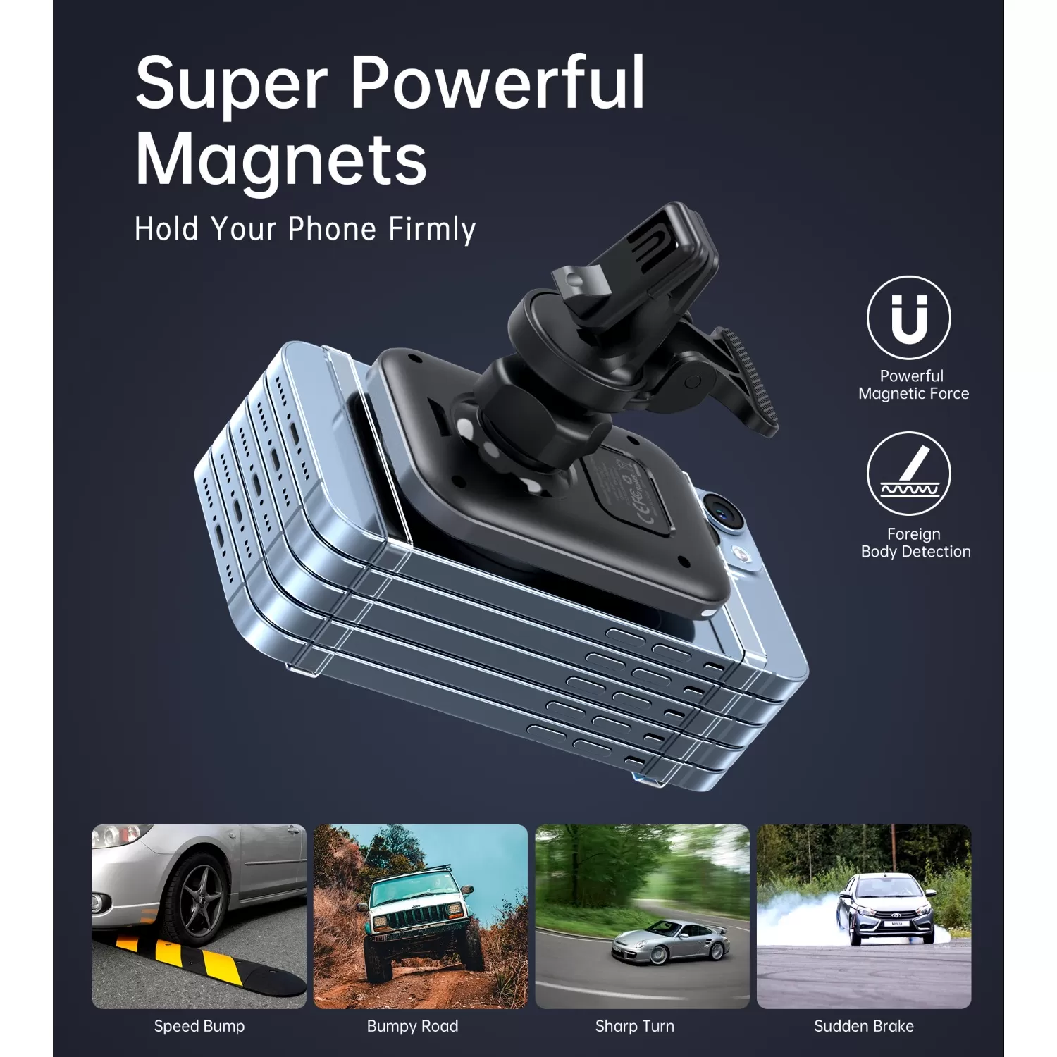 Choetech 15W Magnetic Wireless Car Charger - Black - Image 7