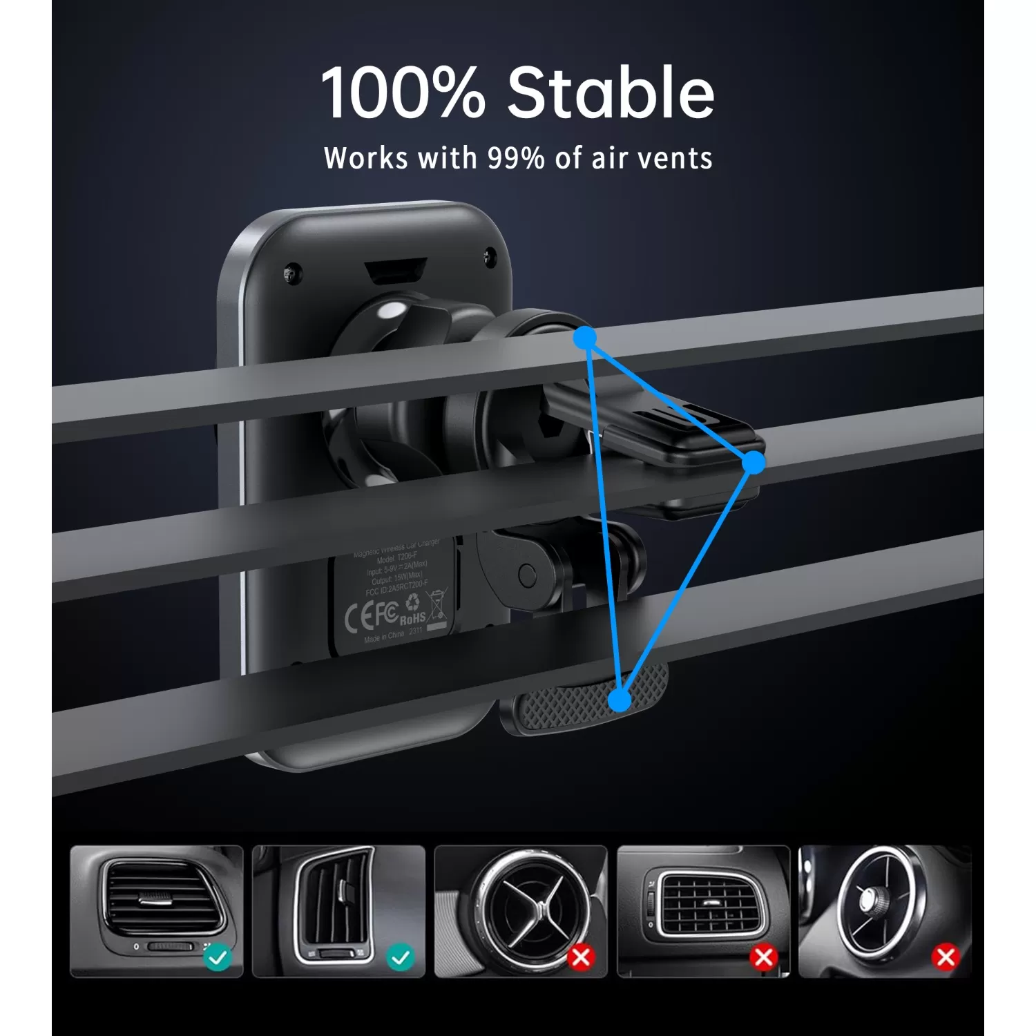 Choetech 15W Magnetic Wireless Car Charger - Black - Image 8