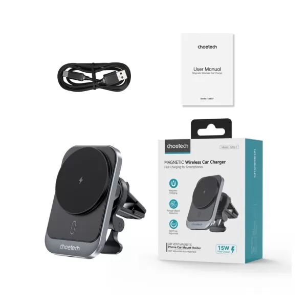 Choetech 15W Magnetic Car Charger - Wireless Black - Image 10
