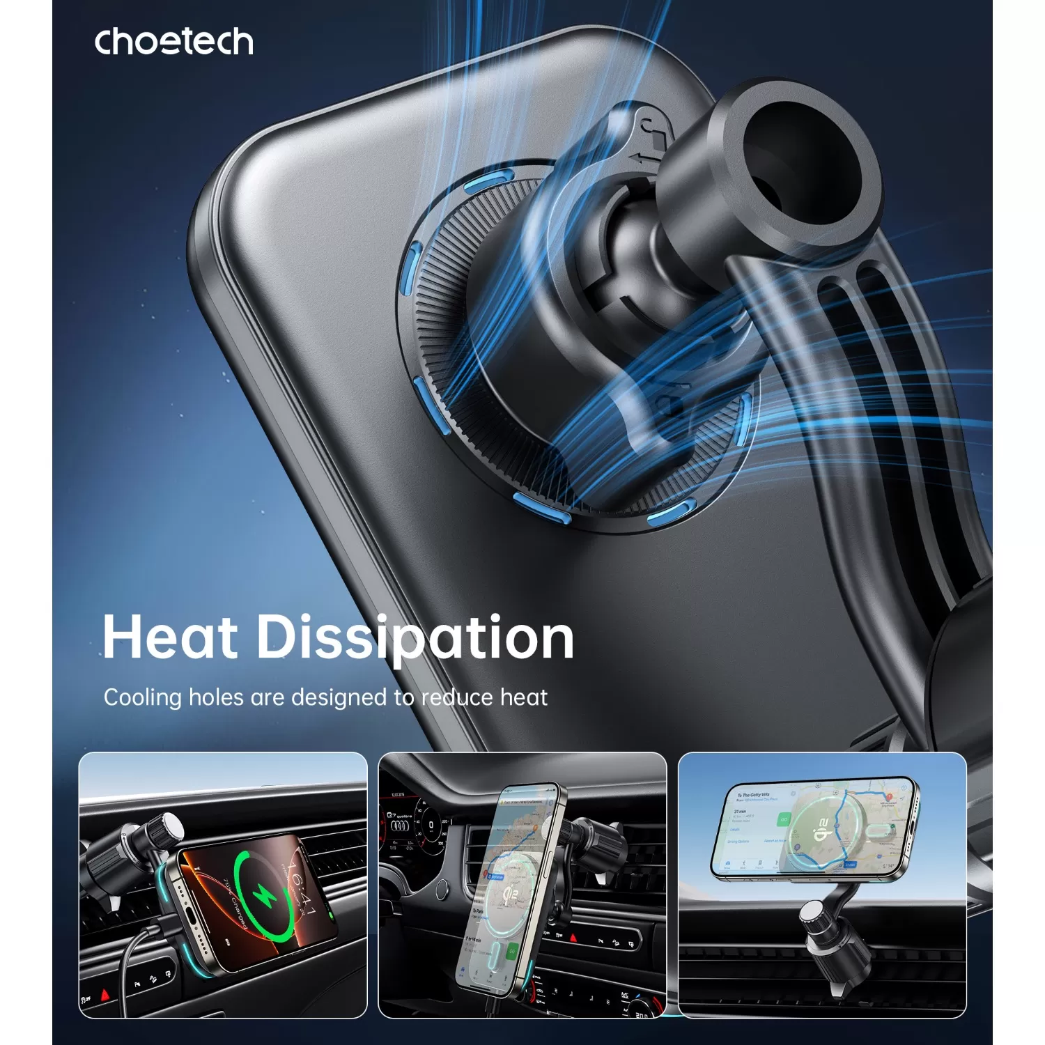 Choetech 15W Magnetic Wireless Car Charger - Black - Image 10