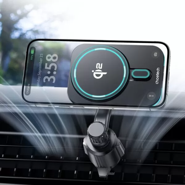 Choetech 15W Car Magnetic Wireless Charger - Black - Image 5