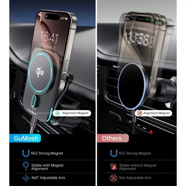 Choetech 15W Car Magnetic Wireless Charger - Black - Image 6
