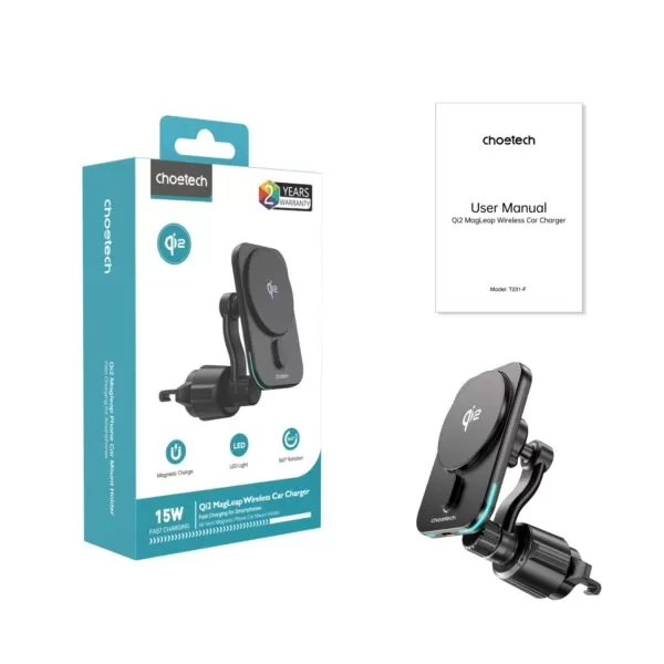 Choetech 15W Car Magnetic Wireless Charger - Black - Image 11